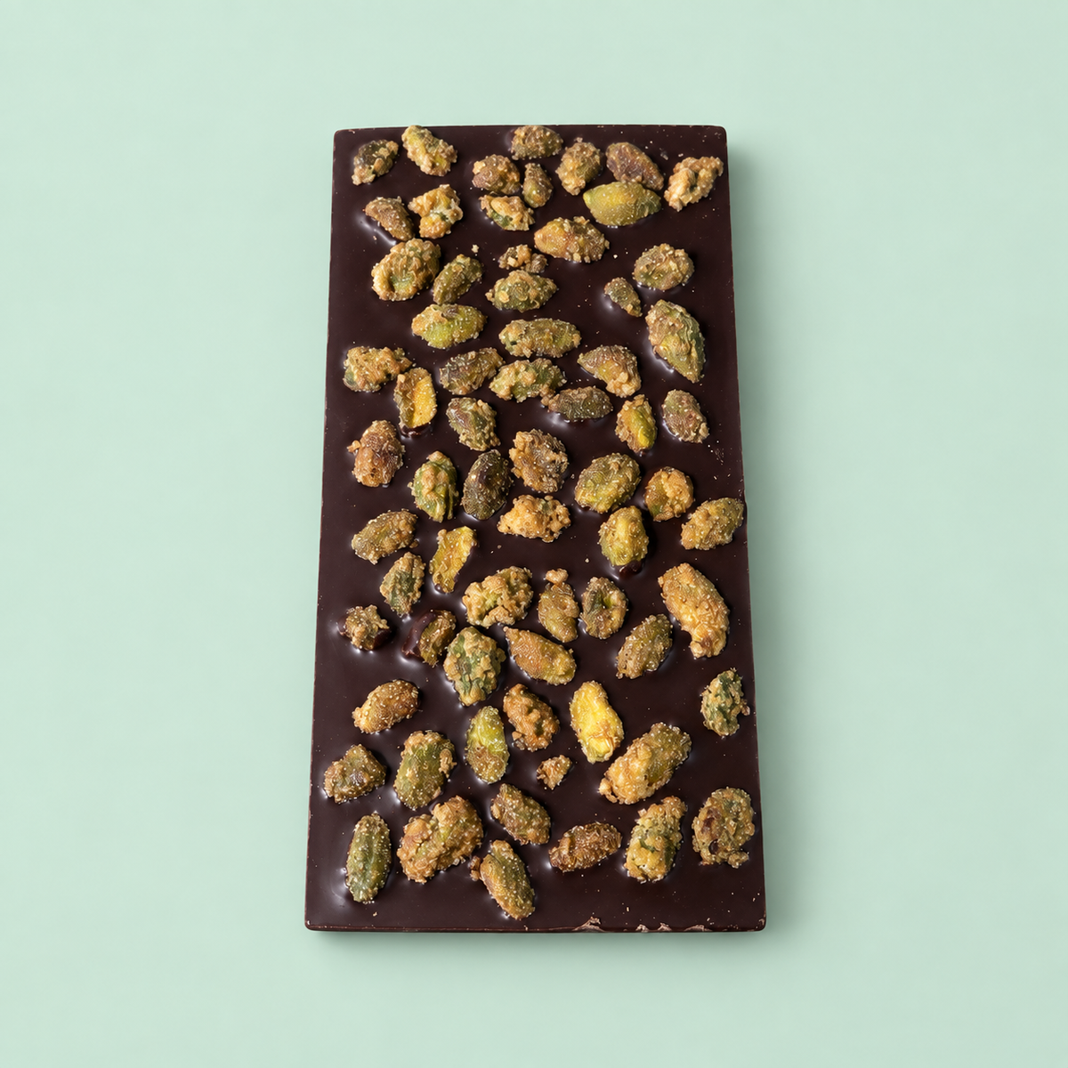 Tablette chocolat pistaches caramélisées - noir 64%